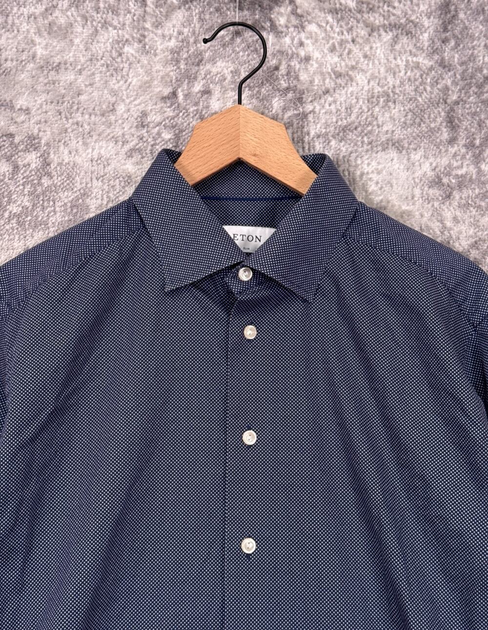 Eton Slim Fit Dress Shirt 44 / 17.5 Mens Blue Polka Dot